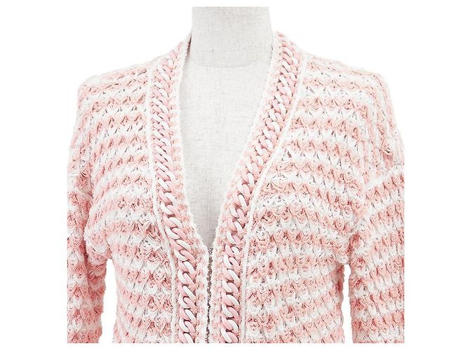 Chanel P58578 Cárdigan de mezcla de algodón y tweed Rosa Blanco - vista 2