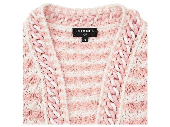 Chanel P58578 Cárdigan de mezcla de algodón y tweed Rosa Blanco - vista 8