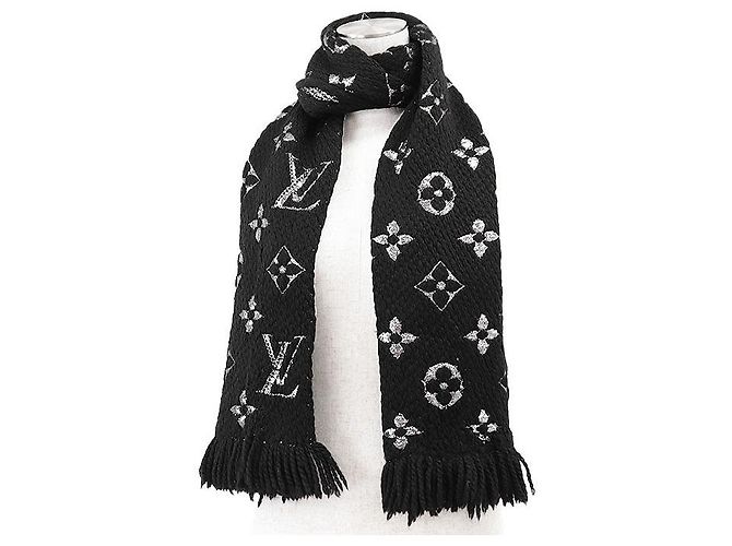 Sciarpa Logomania Monogram in lana e seta metallizzata Louis Vuitton Nero Argento - vista 4