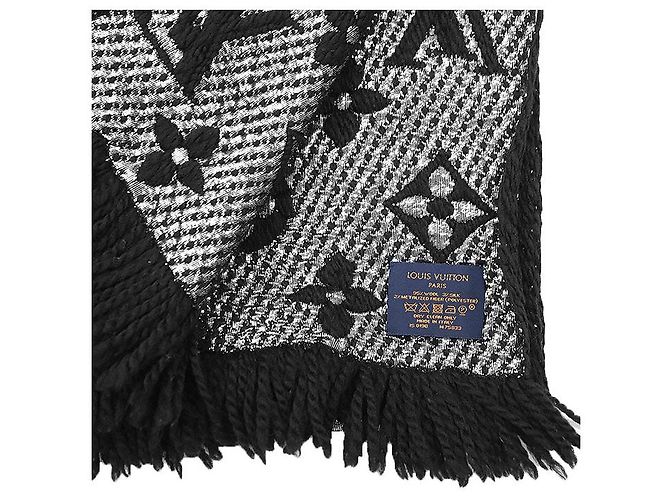 Sciarpa Logomania Monogram in lana e seta metallizzata Louis Vuitton Nero Argento - vista 7