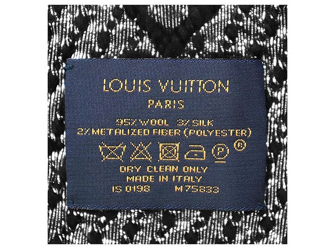 Sciarpa Logomania Monogram in lana e seta metallizzata Louis Vuitton Nero Argento - vista 8