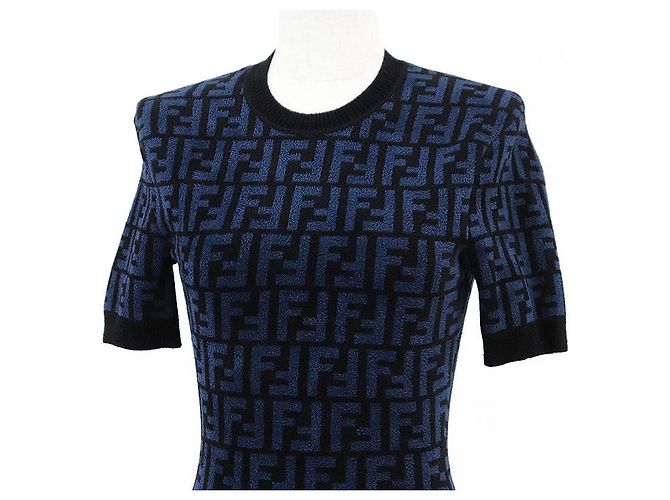 Fendi FF Zucca Micro Pile Jacquard Kleid Schwarz Blau - Ansicht 2