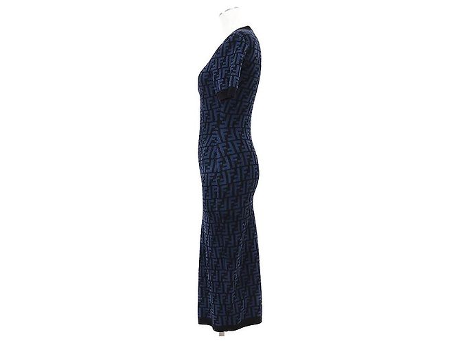 Fendi FF Zucca Micro Pile Jacquard Kleid Schwarz Blau - Ansicht 4