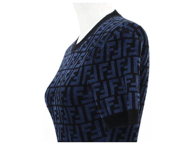 Fendi FF Zucca Micro Pile Jacquard Kleid Schwarz Blau - Ansicht 5