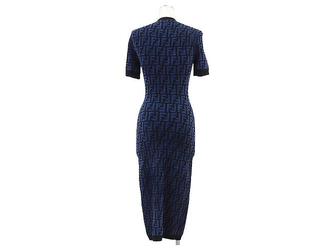 Fendi FF Zucca Micro Pile Jacquard Kleid Schwarz Blau - Ansicht 6
