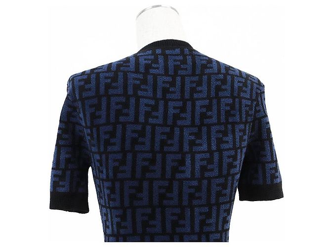 Fendi FF Zucca Micro Pile Jacquard Kleid Schwarz Blau - Ansicht 7