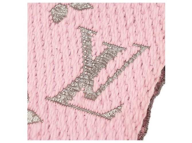 Sciarpa Louis Vuitton Logomania Monogram in lana e seta metallizzata Rosa D'oro - vista 11