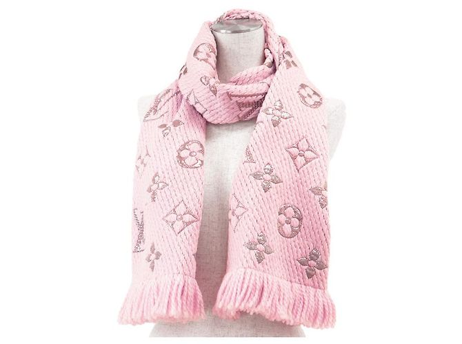 Sciarpa Louis Vuitton Logomania Monogram in lana e seta metallizzata Rosa D'oro - vista 2