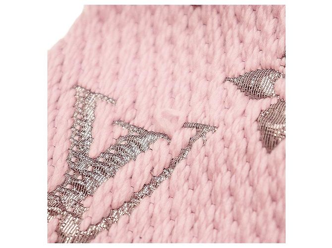 Sciarpa Louis Vuitton Logomania Monogram in lana e seta metallizzata Rosa D'oro - vista 6