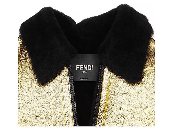 Fendi FF Logo ROMA Bestickte Lammlederjacke Schwarz Golden - Ansicht 11
