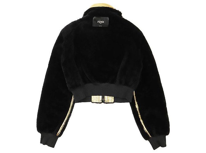 Fendi FF Logo ROMA Bestickte Lammlederjacke Schwarz Golden - Ansicht 14