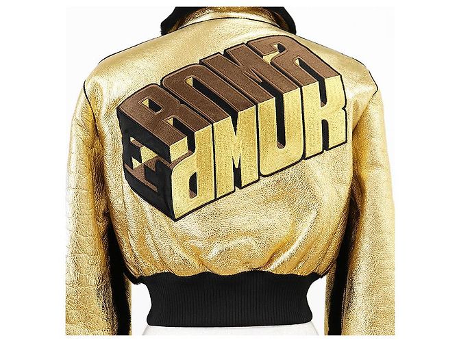 Fendi FF Logo ROMA Bestickte Lammlederjacke Schwarz Golden - Ansicht 15