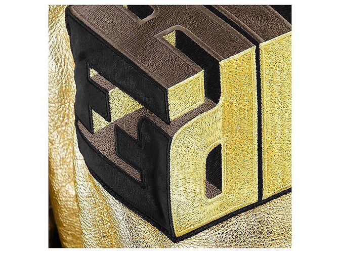Fendi FF Logo ROMA Bestickte Lammlederjacke Schwarz Golden - Ansicht 6