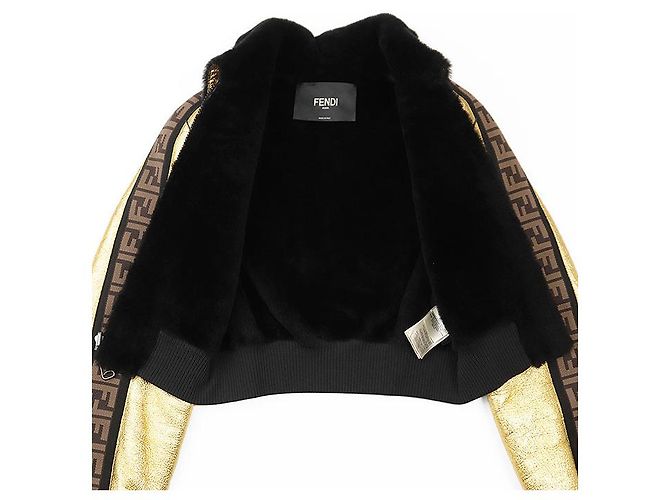 Fendi FF Logo ROMA Bestickte Lammlederjacke Schwarz Golden - Ansicht 7