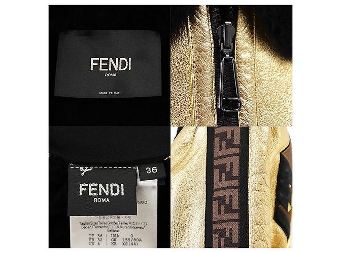 Fendi FF Logo ROMA Bestickte Lammlederjacke Schwarz Golden - Ansicht 9