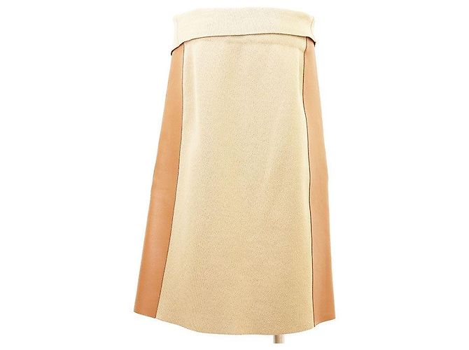 Falda Louis Vuitton de lana, algodón, cachemira y piel de cordero monograma Beige Marrón claro Camello - vista 16