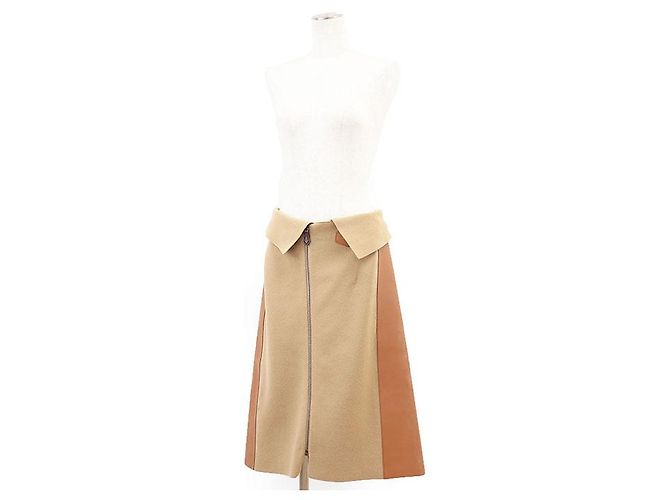 Falda Louis Vuitton de lana, algodón, cachemira y piel de cordero monograma Beige Marrón claro Camello - vista 2