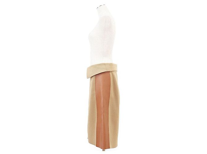 Falda Louis Vuitton de lana, algodón, cachemira y piel de cordero monograma Beige Marrón claro Camello - vista 6