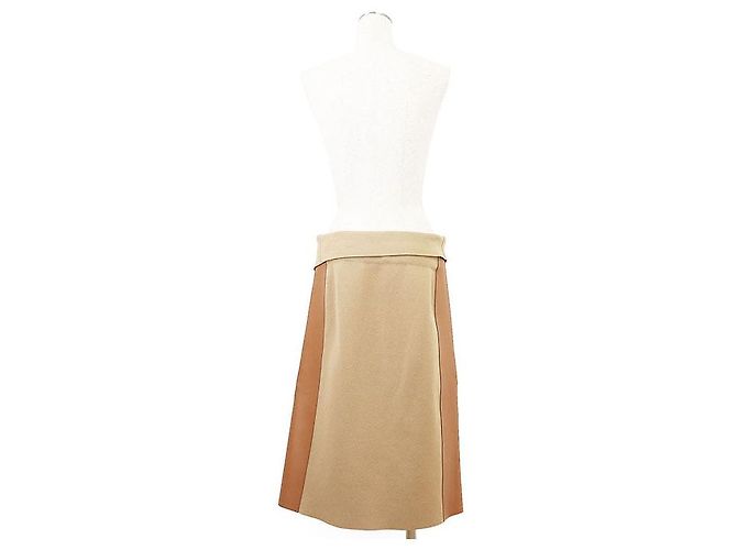 Falda Louis Vuitton de lana, algodón, cachemira y piel de cordero monograma Beige Marrón claro Camello - vista 7