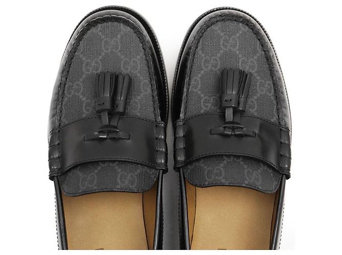 Mocassini in pelle Gucci GG Supreme monogrammati Nero Grigio antracite - vista 11