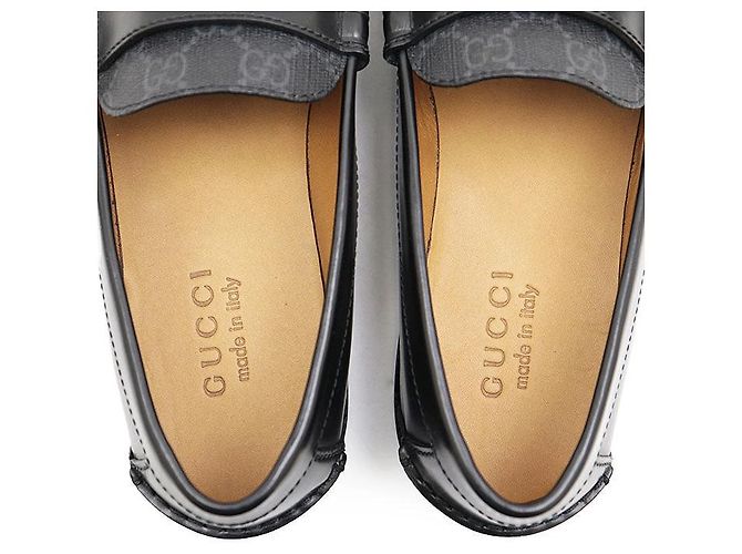Mocassini in pelle Gucci GG Supreme monogrammati Nero Grigio antracite - vista 12
