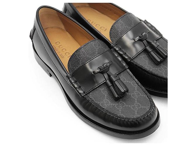 Mocassini in pelle Gucci GG Supreme monogrammati Nero Grigio antracite - vista 14