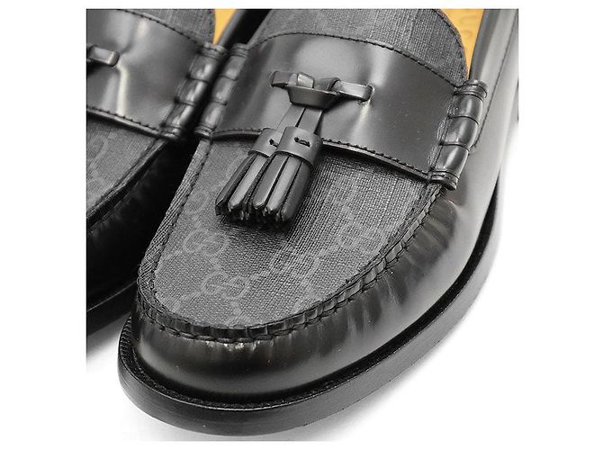Mocassini in pelle Gucci GG Supreme monogrammati Nero Grigio antracite - vista 2