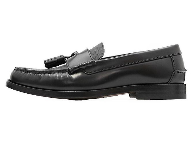 Mocassini in pelle Gucci GG Supreme monogrammati Nero Grigio antracite - vista 4