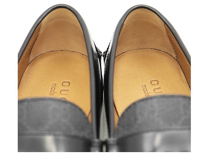 Mocassini in pelle Gucci GG Supreme monogrammati Nero Grigio antracite - vista 7