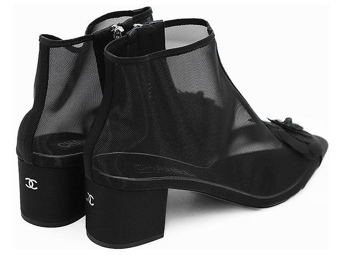 Chanel G34544 Camellia Nylon Mesh Stiefeletten Schwarz - Ansicht 14
