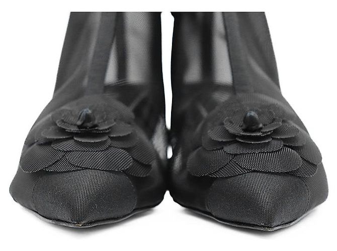 Chanel G34544 Camellia Nylon Mesh Stiefeletten Schwarz - Ansicht 3