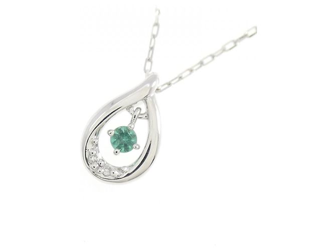 Autre Marque Collana in oro bianco 10K con smeraldo e diamante 4°C Argento - vista 3
