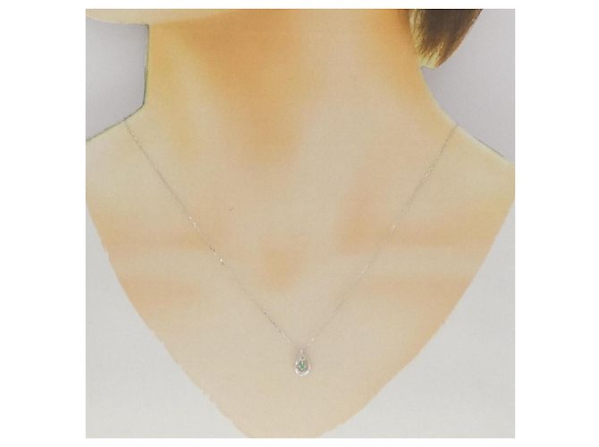 Autre Marque Collana in oro bianco 10K con smeraldo e diamante 4°C Argento - vista 6