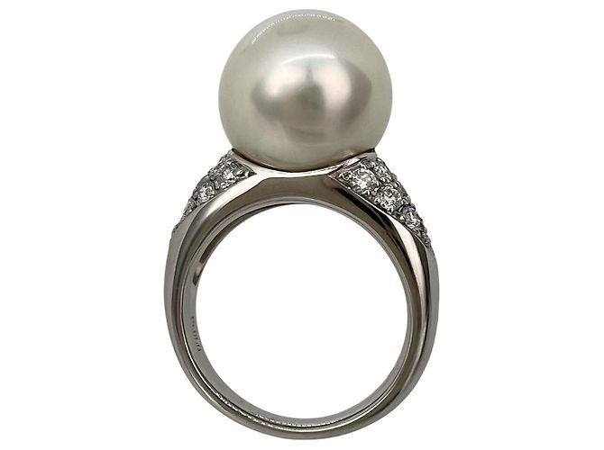 Autre Marque Weißer Südseeperlen-Ring aus Pt950 Platin und Diamanten Silber - Ansicht 3