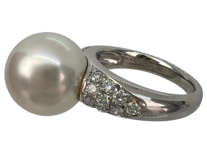 Autre Marque Weißer Südseeperlen-Ring aus Pt950 Platin und Diamanten Silber - Ansicht 7