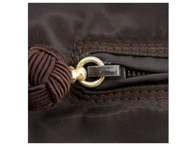 Borsa in nylon con logo con perline Prada Marrone - vista 11