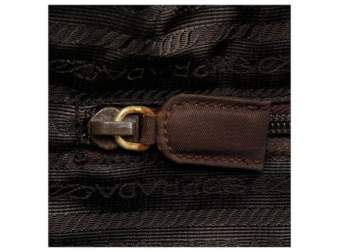Borsa in nylon con logo con perline Prada Marrone - vista 12
