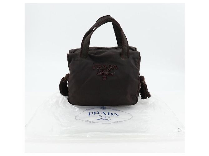 Borsa in nylon con logo con perline Prada Marrone - vista 16