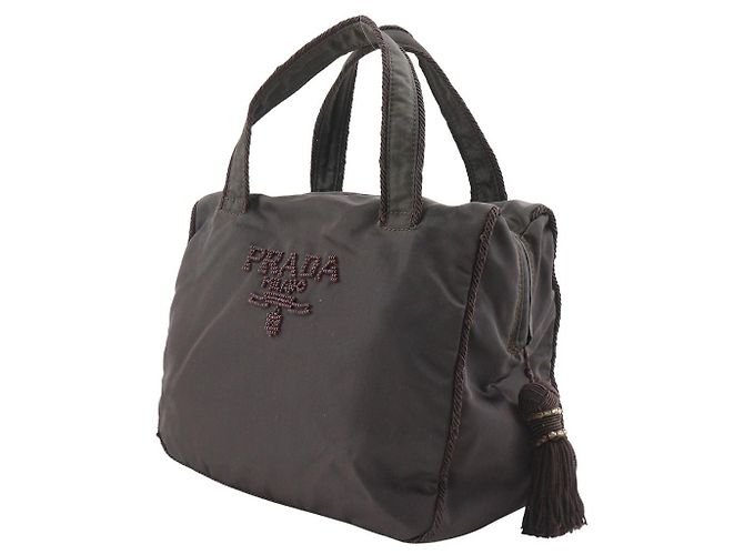 Borsa in nylon con logo con perline Prada Marrone - vista 2