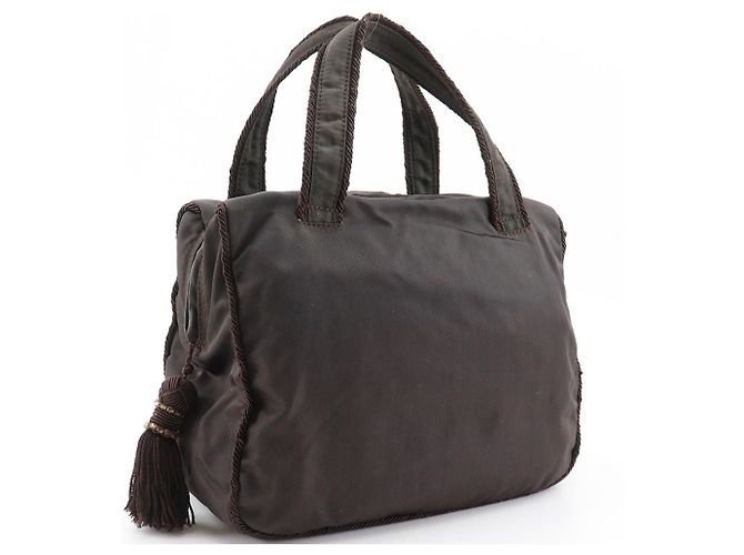 Borsa in nylon con logo con perline Prada Marrone - vista 3