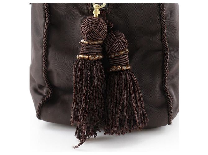 Borsa in nylon con logo con perline Prada Marrone - vista 9