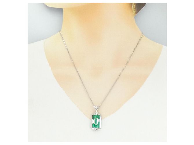 Autre Marque Collana in platino, smeraldo e diamante Verde - vista 6
