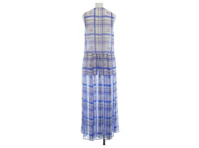 Vestido de seda Chanel LOOK41 Blanco Azul - vista 2
