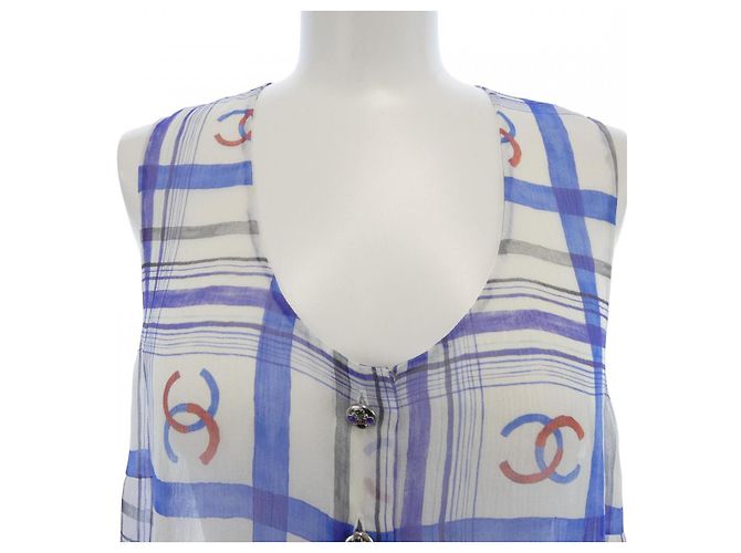 Vestido de seda Chanel LOOK41 Blanco Azul - vista 6