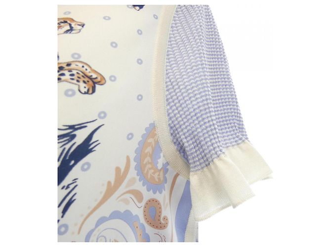 Hermès Punto de seda Twill Reine Hermes Blanco Azul - vista 7