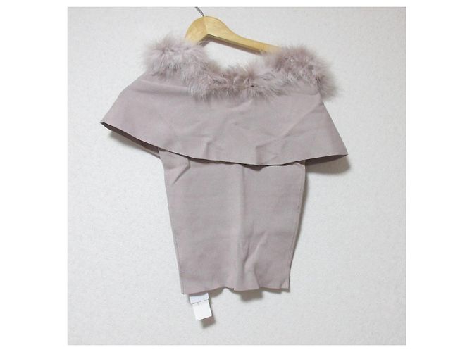 Autre Marque Top de punto con ribete de plumas Noela Rosa Beige - vista 2