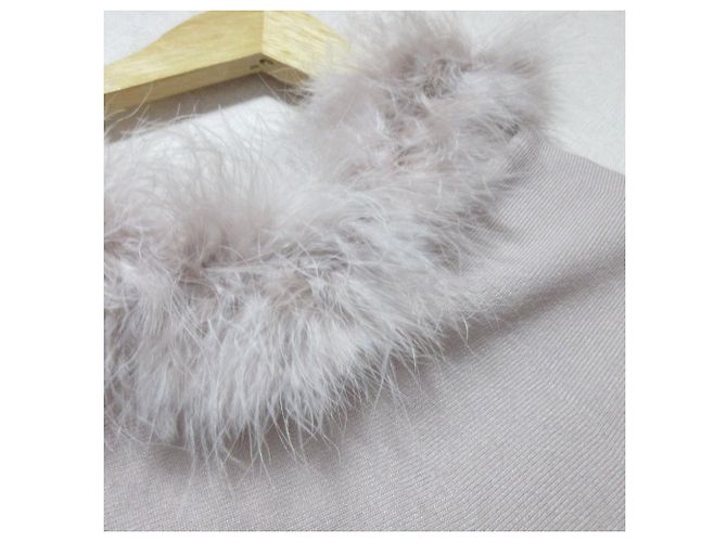 Autre Marque Top de punto con ribete de plumas Noela Rosa Beige - vista 3