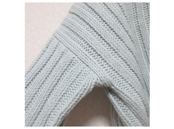 Autre Marque Noble klobiger Kurzstrick-Pullover aus Wolle mit breitem Rippenmuster Blau Hellblau - Ansicht 4