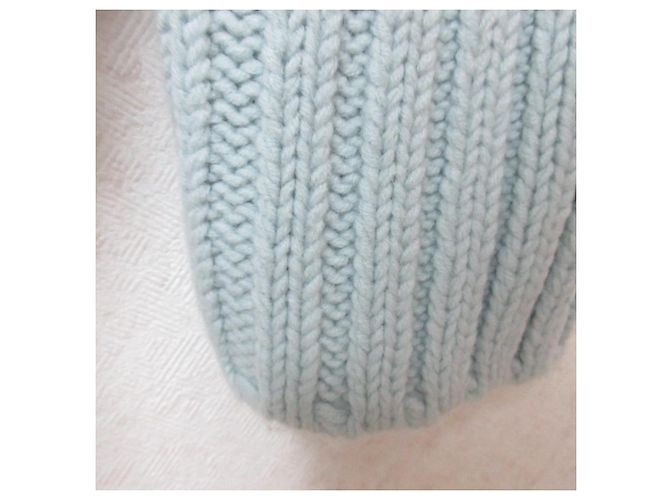 Autre Marque Noble klobiger Kurzstrick-Pullover aus Wolle mit breitem Rippenmuster Blau Hellblau - Ansicht 5