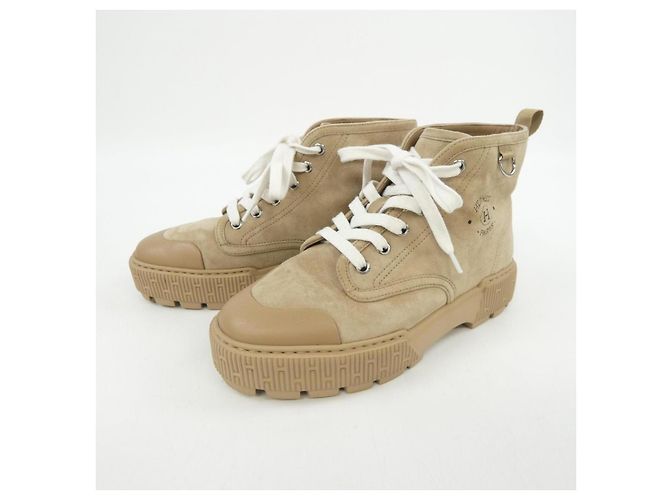 Hermès Stivaletti Itineraire in pelle di vitello scamosciata Chevre Hermes Beige - vista 3